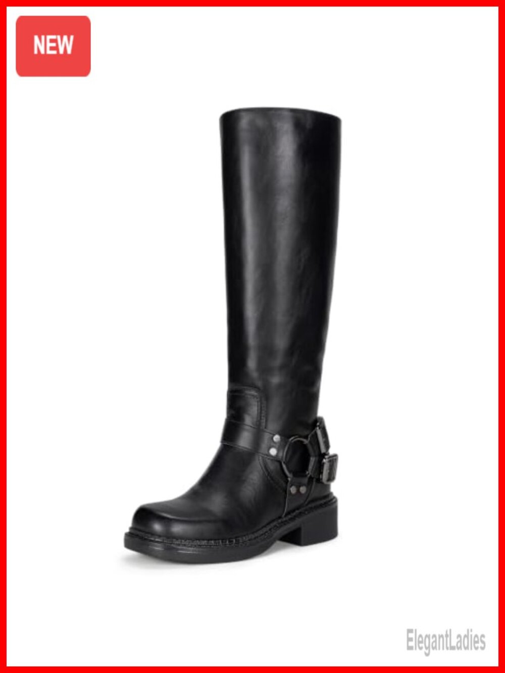 Knee High Square Toe Riding Boots Faux Leather Harness Moto